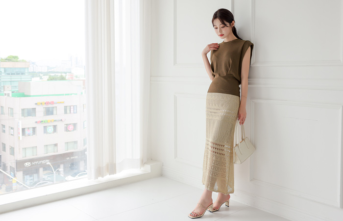 Eyelet Knit Lace Punching Knit Skirt