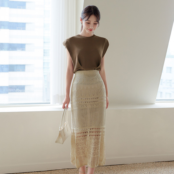 Eyelet Knit Lace Punching Knit Skirt