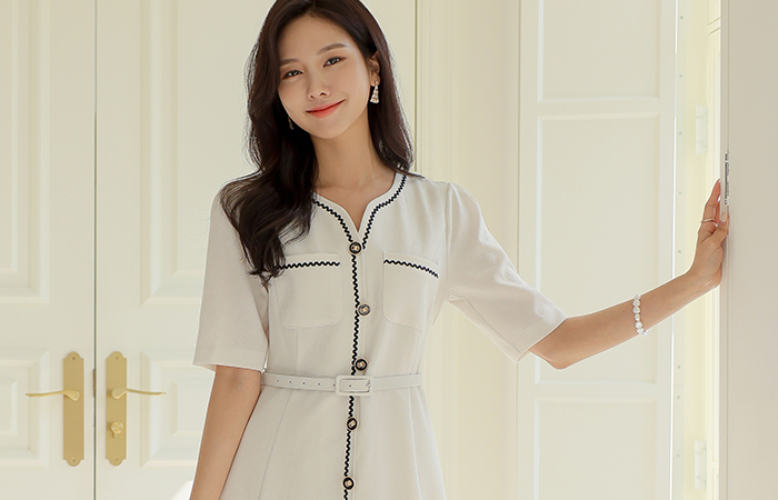Tapping Elegance A-line Dress(BeltSET)