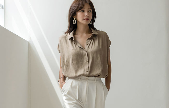 Cool Summer Shoulder Shrring Cap-Sleeves loose fit Blouse