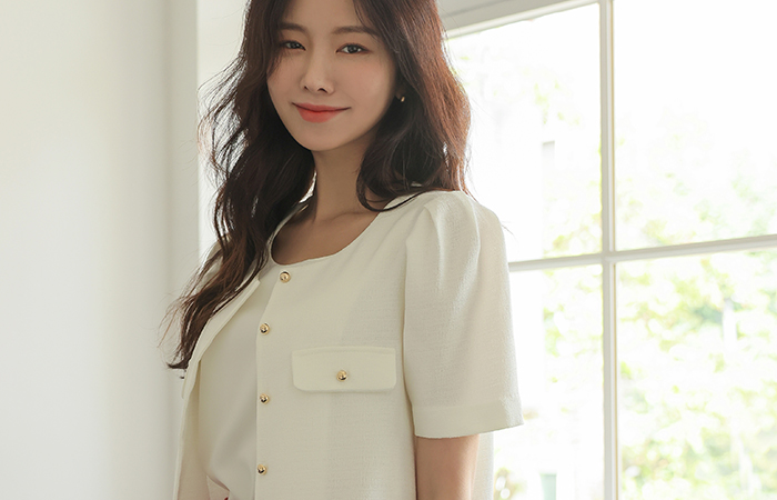 Romantic Puff Shoulder Gold Button Blouse Jacket (Summer)