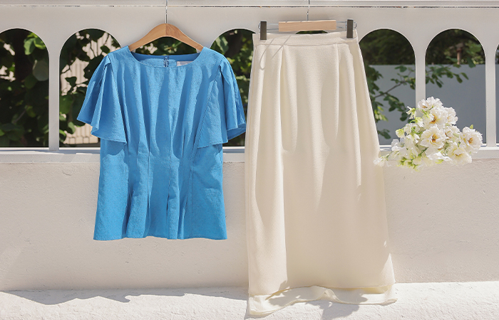 Chiffon Pleat Color Combination H-line Long Skirt