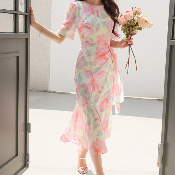 Romantic Summer Flower Mermaid Wrap Dress