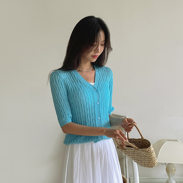 Rainbow Color Cable Summer Knit Cardigan