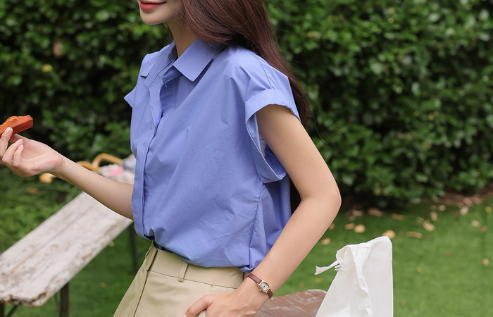 키치 Modern Cap-Sleeves Roll-up Shirt