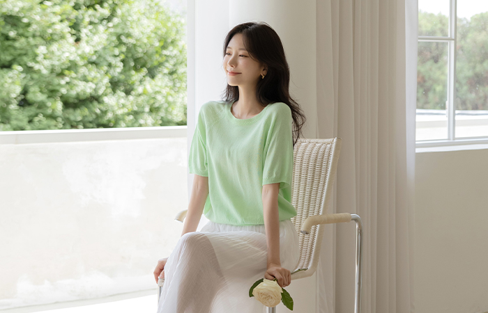 Linen Natural Color Short-sleeve Knit