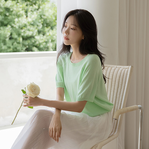 Linen Natural Color Short-sleeve Knit