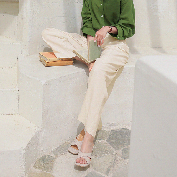 Point Belt wide fit Linen Slacks