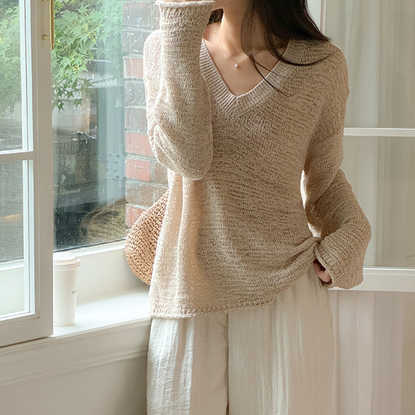 loose fit VNeck Long-sleeve Knit