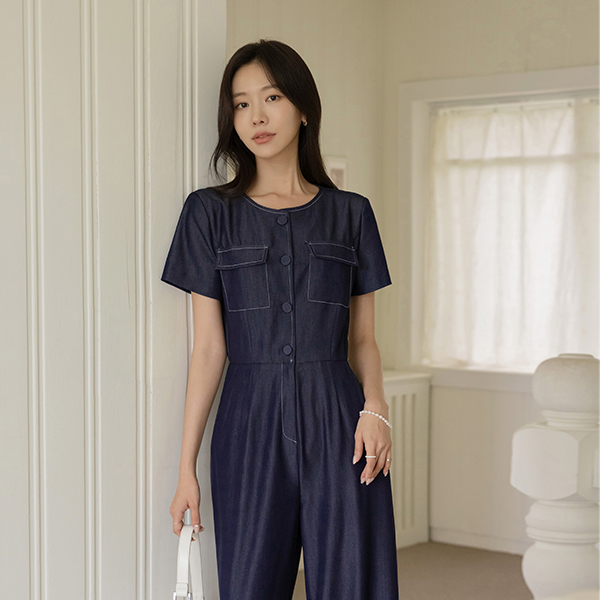 Stitch Denim Style Belt (Set) Jumpsuit