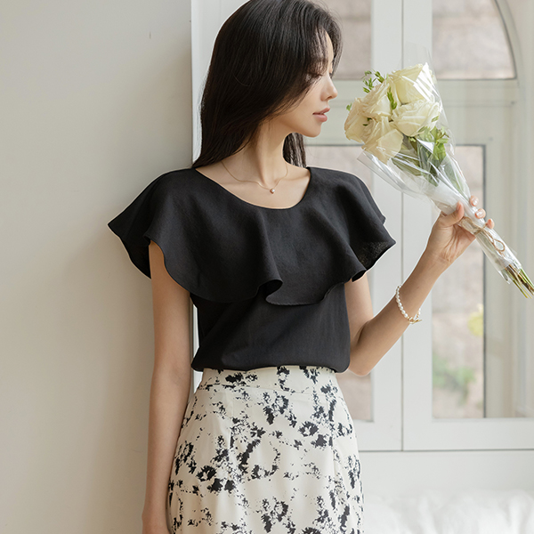 Soft Ruffle Sleeves Span T-shirt