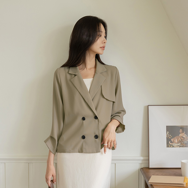 Trench Collar Pintuck Sleeves Jacket