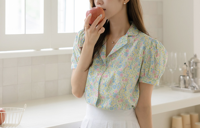 샤벳 Blossom Patterns Puff Blouse