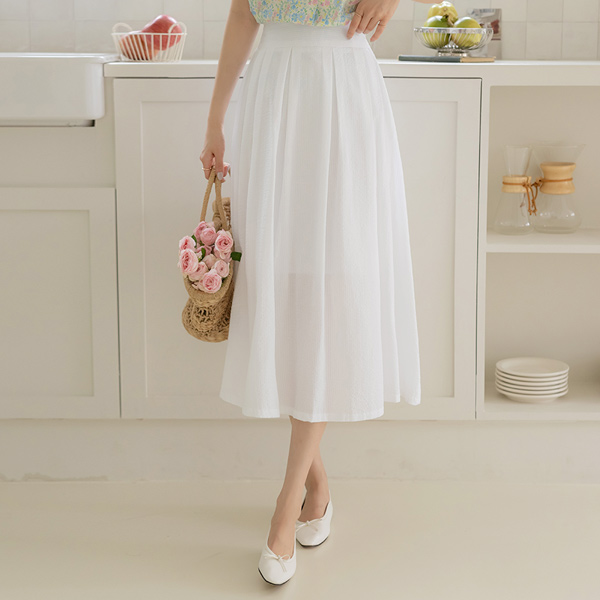 embossing Stripe Back Banding Flared Skirt