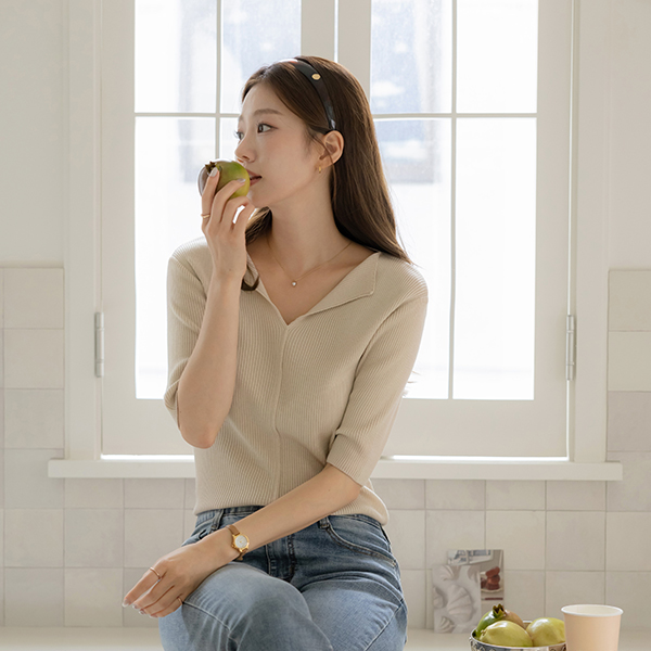 Open Collar Midi Sleeves Lining Corduroy Knit