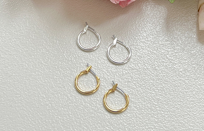 Simple minimal Gold Silver Ring Earring