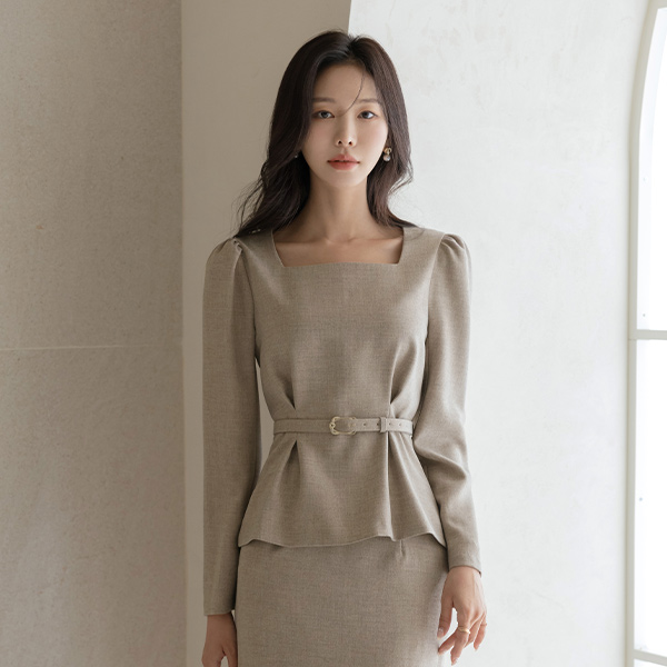 매그 맞주름 Belt Set-up Blouse