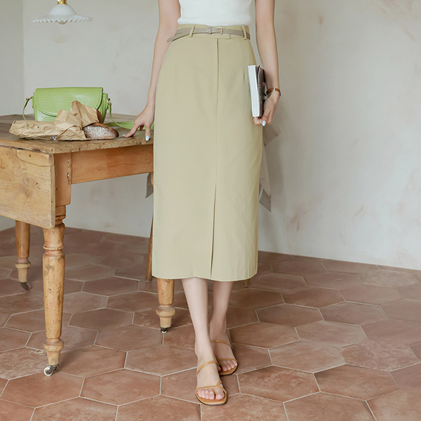 Modern&Simple Cotton Midi Slit Skirt