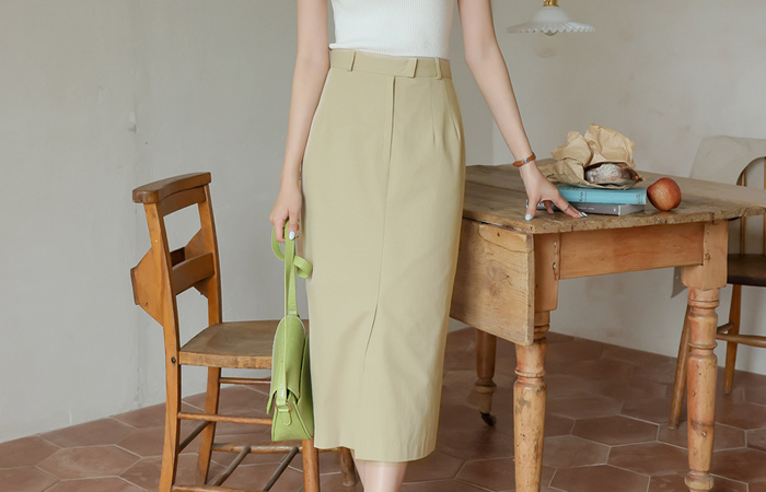 Modern&Simple Cotton Midi Slit Skirt