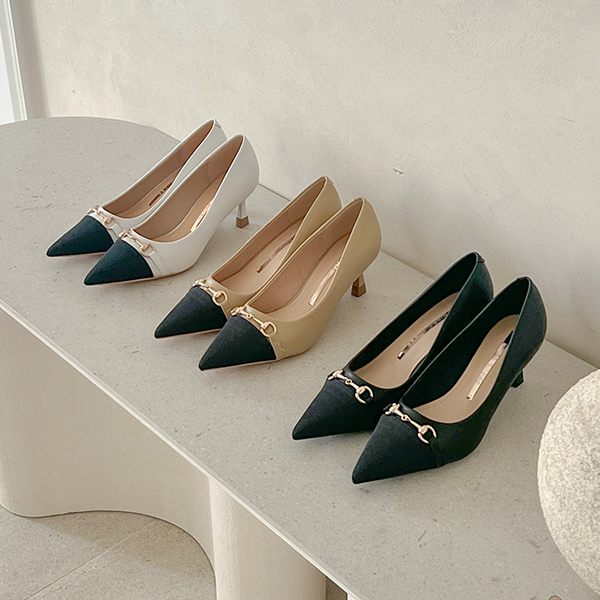 Classic Color Combination Gold Point Stiletto Heels