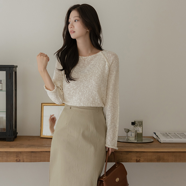 slender loose fit Popcorn Long-sleeve Knit