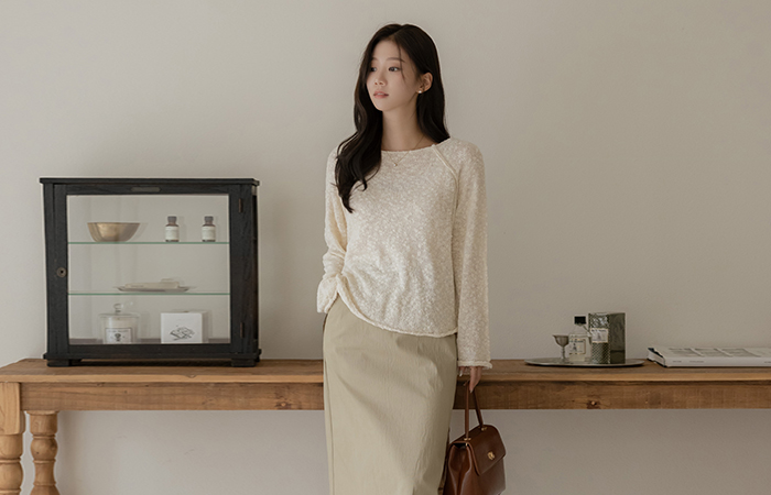 slender loose fit Popcorn Long-sleeve Knit