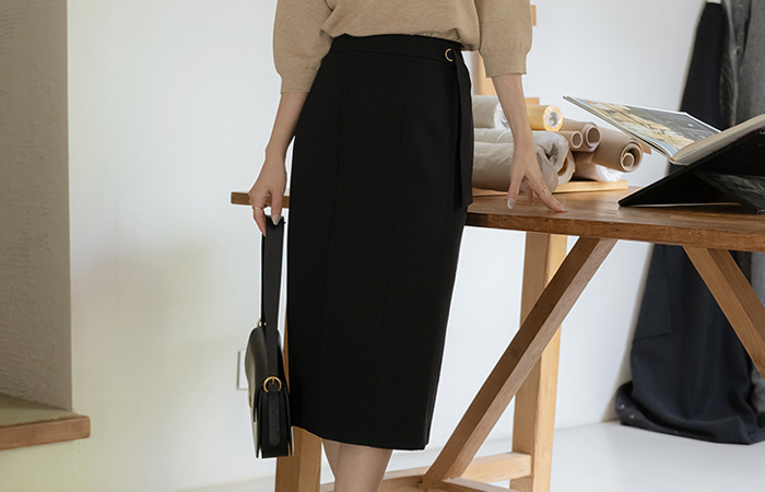 Belted Cutting H-line Skirt