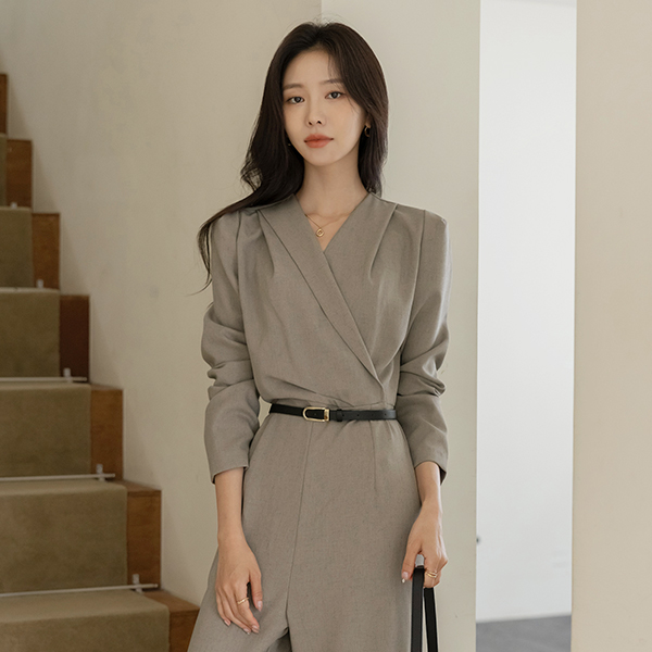 Classic Pintuck Wrap Style Belt Jumpsuit