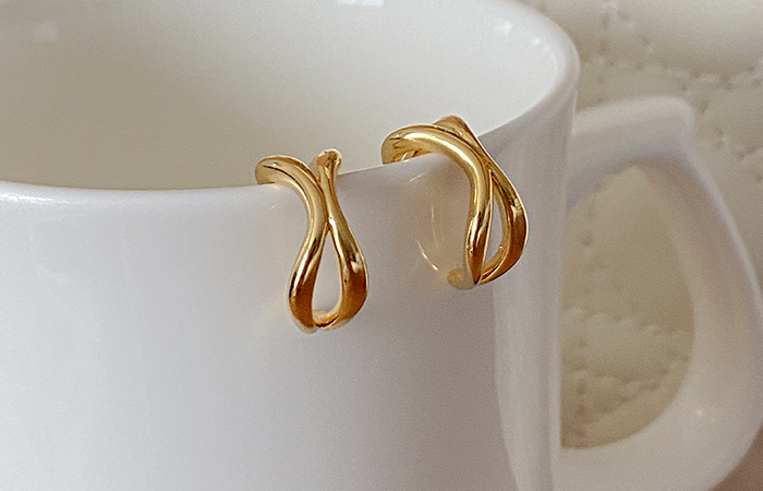 Twin Double Gold Ring Earring