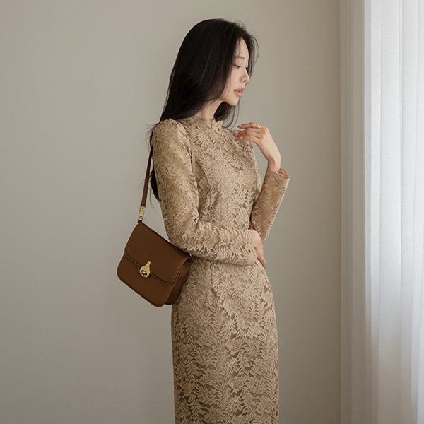 Autumn Jacquard Lace Slim Dress