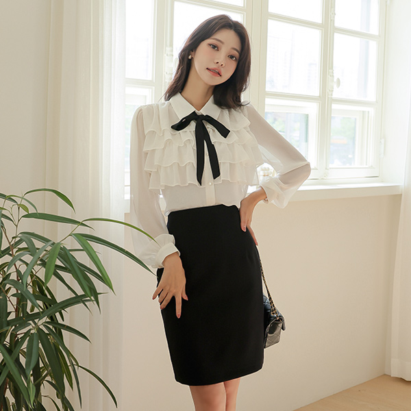 Black Ribbon Frill Cancan Blouse