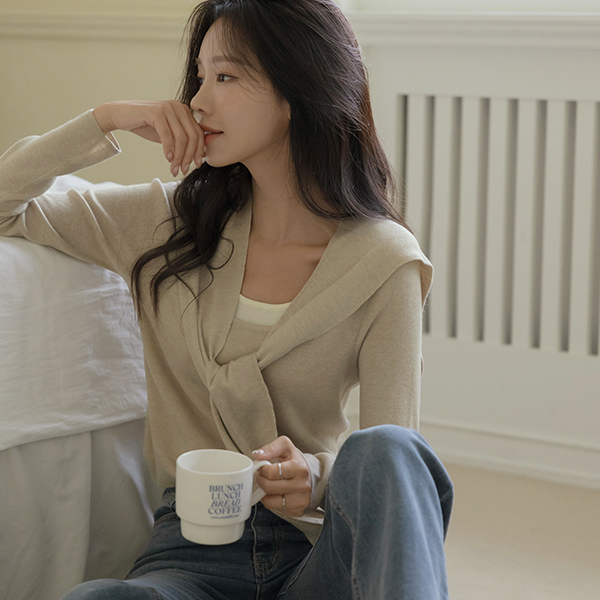 Skily Wool Color Combination layered Knit&Shawl (Set)