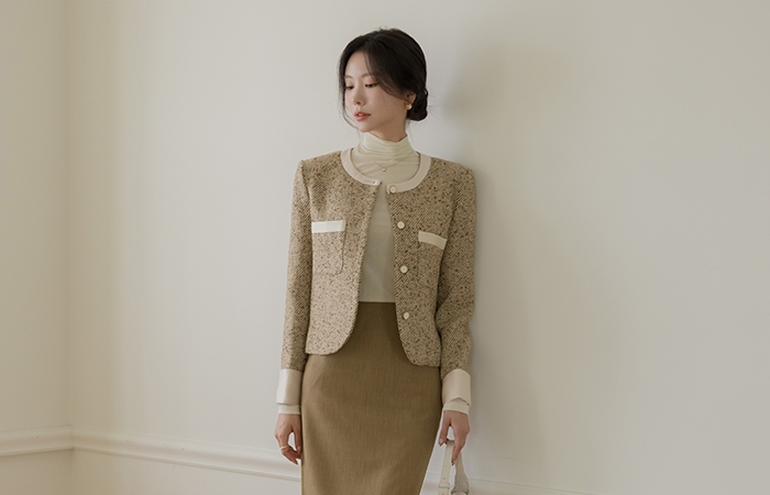 Elegance 인트로 Color Combination Point Tweed Jacket