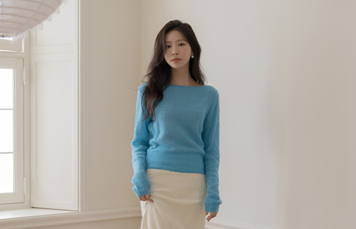 Wool&Alpaca slender Boat Neck Knit