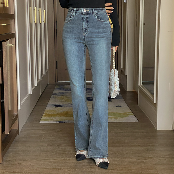 Tight Span Autumn Boot-Cut Banding Denim Pants