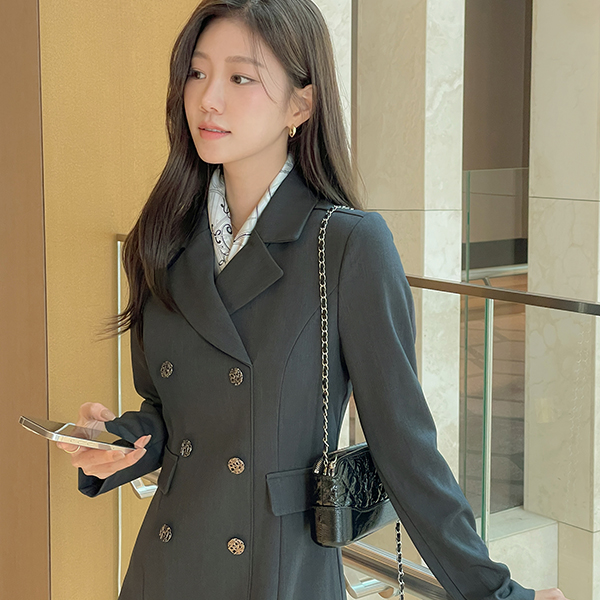 Elegance Official Collar Double Button Dress