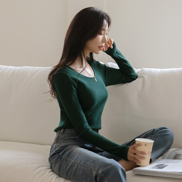 Autumn Basic UNeck Corduroy Knit