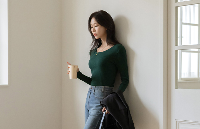 Autumn Basic UNeck Corduroy Knit