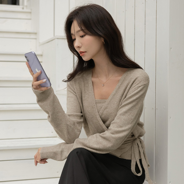 Feminine Wrap Sleeveless shirts (Set) Knit