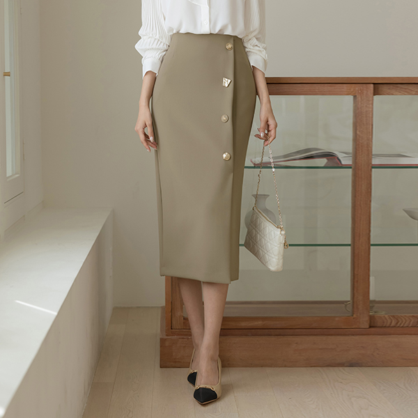 unique Gold Button H-line Span Skirt