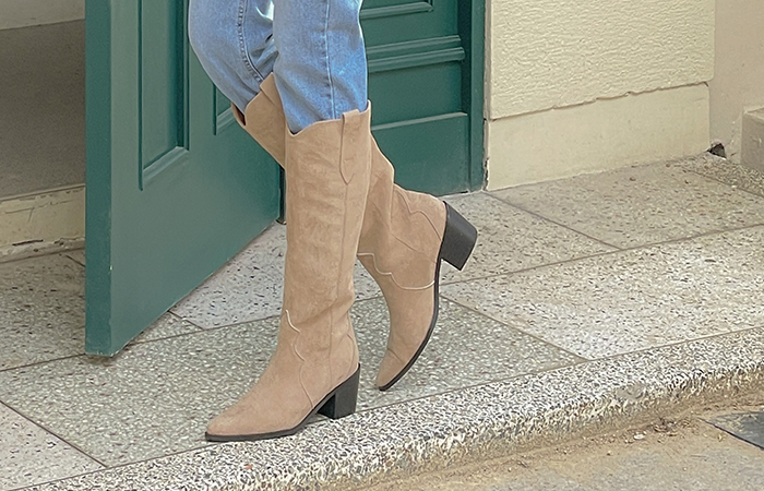 Suede Western Long Boots Heels