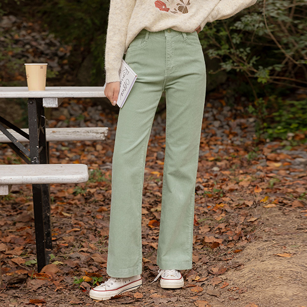 모모 Stretchy-Waist Corduroy Boot-Cut Pants