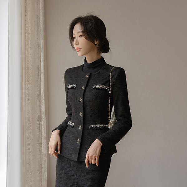 Royal Antique-Buttons Color Combination Round Peplum Jacket Ⅱ