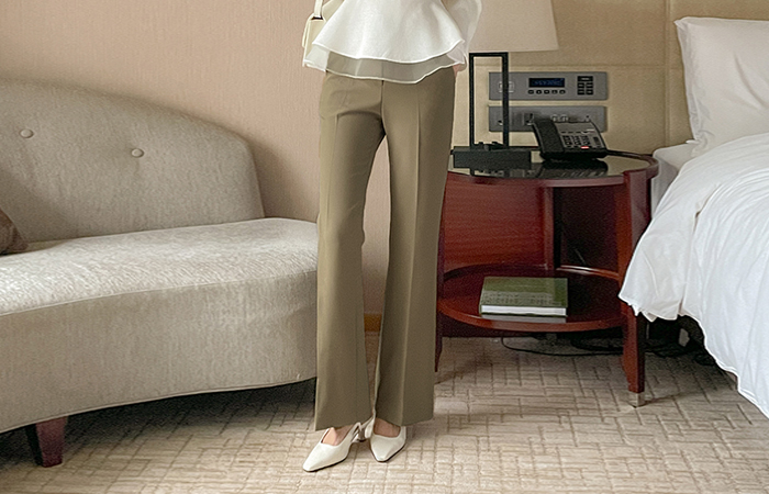 Simple Line Semi- Boot-Cut Slacks