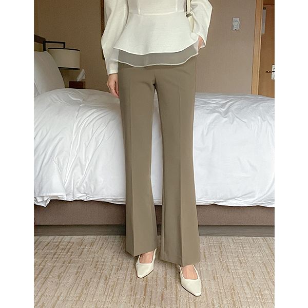 Simple Line Semi- Boot-Cut Slacks