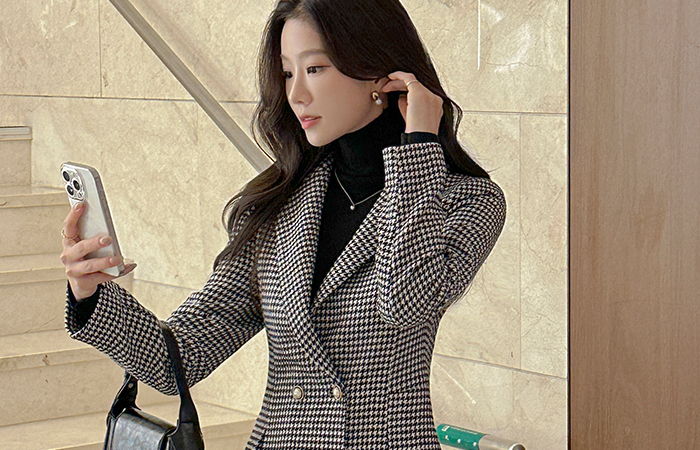 Hound Check Peplum Set-up Wool Jacket