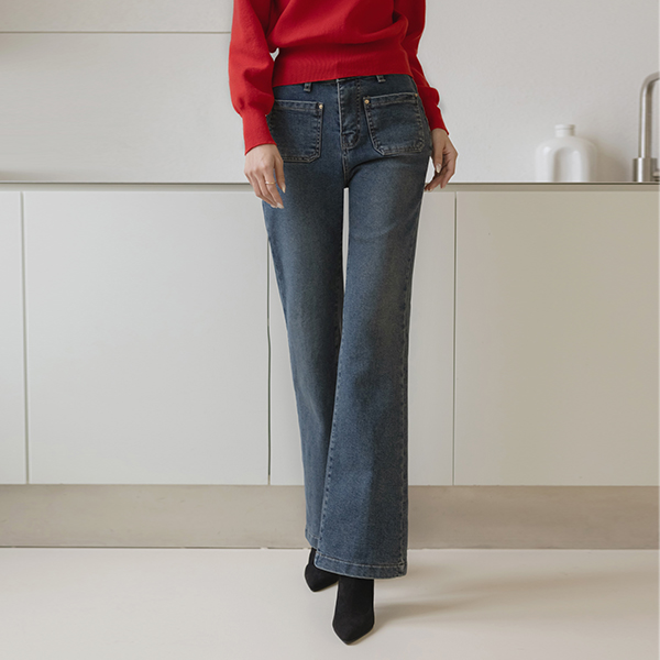 Glam Banding Fleece Boot-Cut Denim Pants