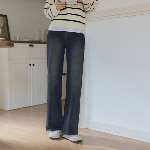 Vintage Lining Fleece Span Wide Denim Pants