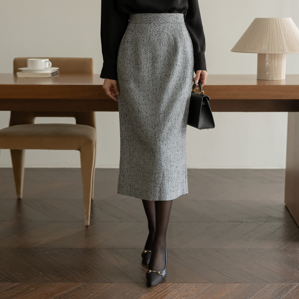 Herringbone H-line Wool Banding Skirt
