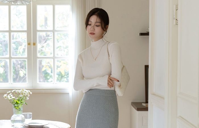 Pearl Necklace (Set) Half-Highneck Knit